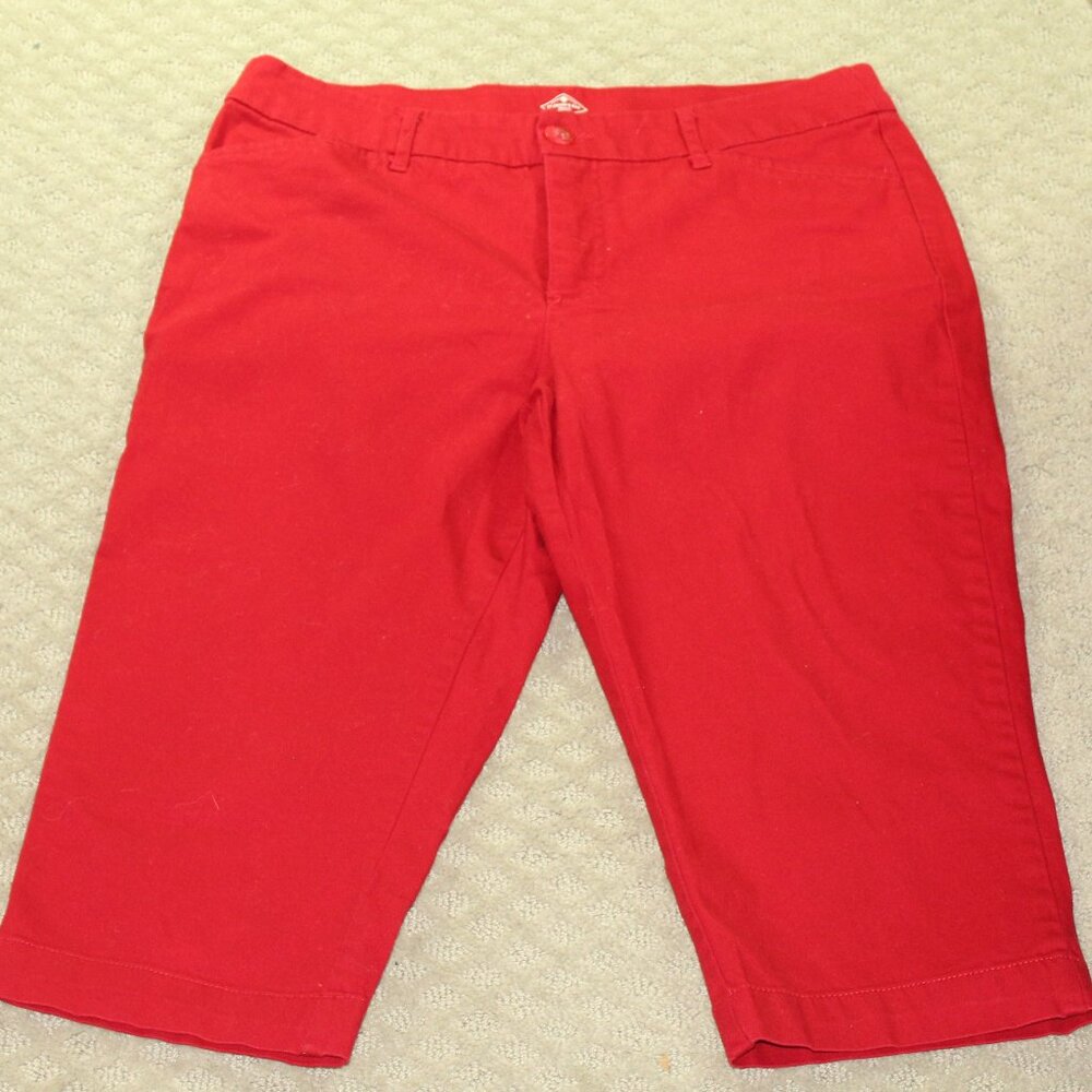 St. Johns Bay Capri Pants Womens 12 Bright Red Stretch Pockets Mid Rise Casual